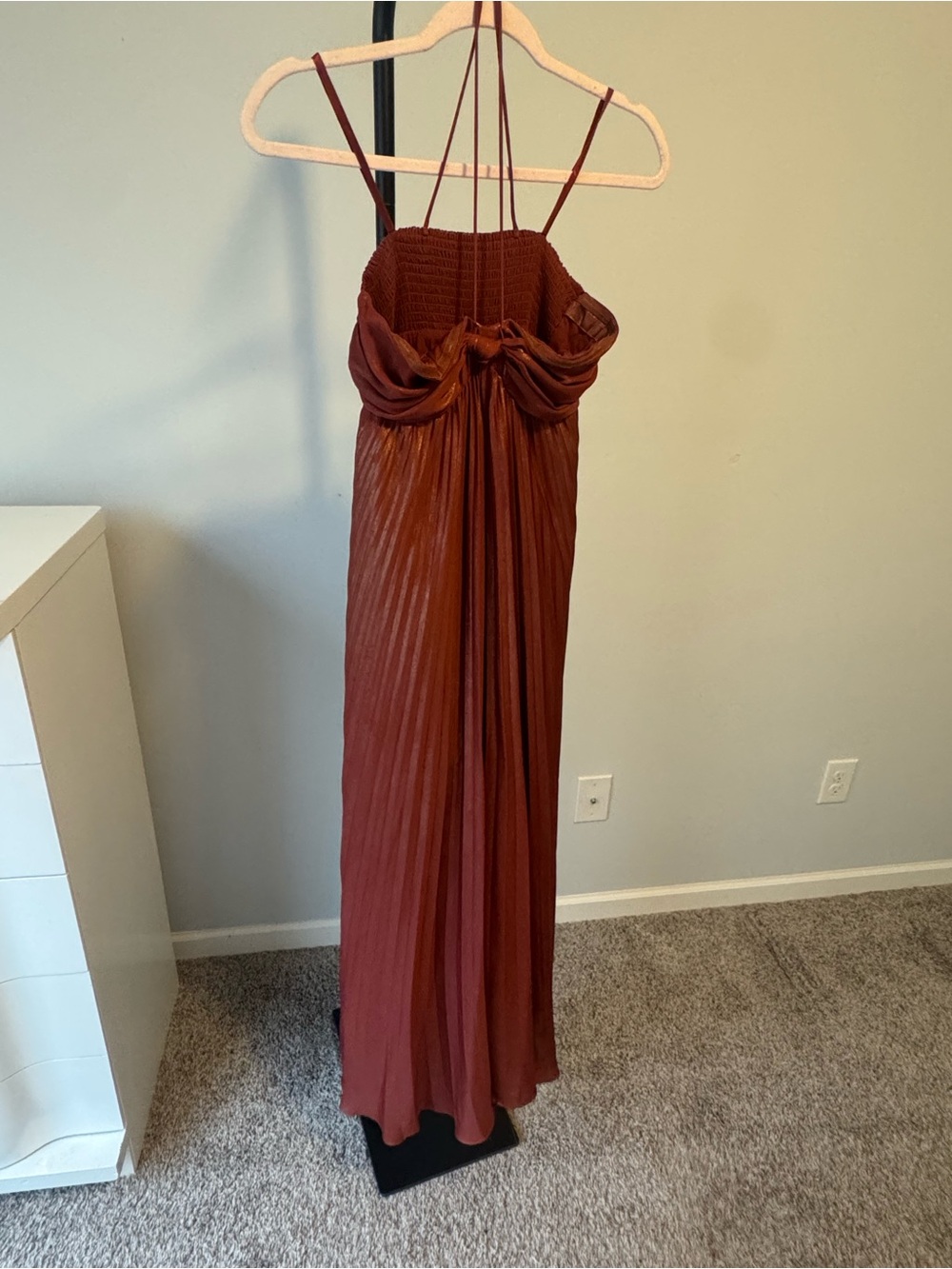 Anthropologie Metallic Copper-Bronze Strapless Pleated Maxi Dress - Picture 2 of 4